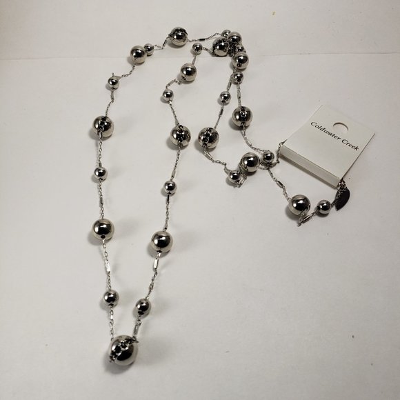 NWT Coldwater Creek 48 Inches Silver tone Vega beads with Crystal Necklace - Picture 9 of 10